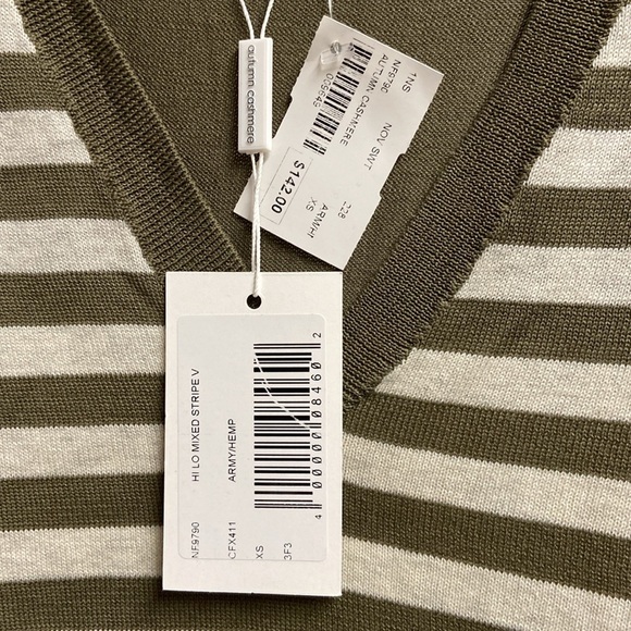 AUTUMN CASHMERE Striped Hi Low V-Neck Tee Army Green/Cream Size XS NWT - Picture 4 of 5